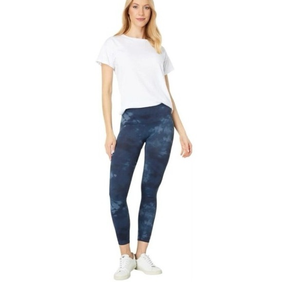 (A10) Spanx EcoCare Seamless Ankle Leggings Deep Blue Tie Dye, Size L, NWT - Picture 1 of 13